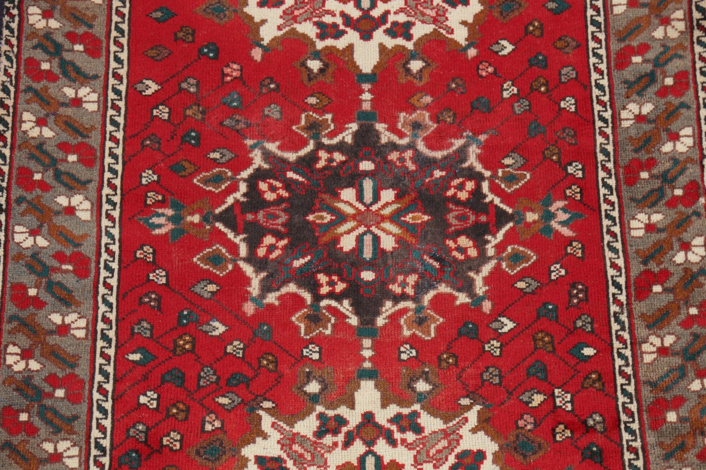 Vintage Geometric Red Bakhtiari Persian Wool Rug 4x7