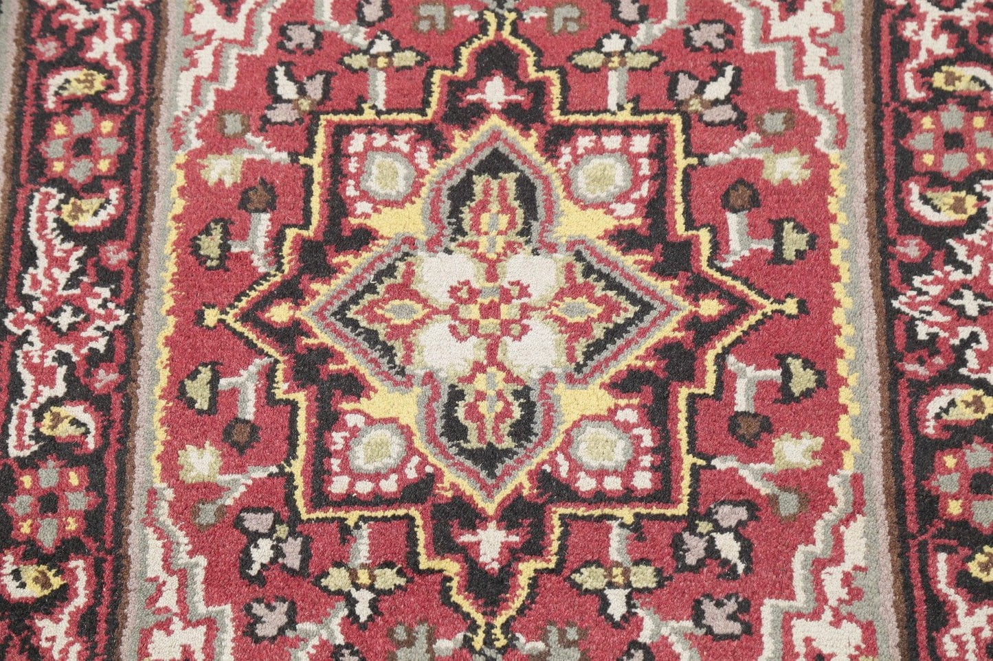 Geometric Red Heriz Indian Wool Rug 3x5