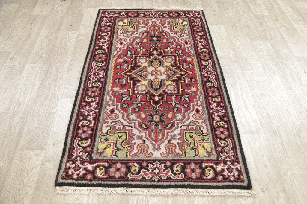 Geometric Red Heriz Indian Wool Rug 3x5