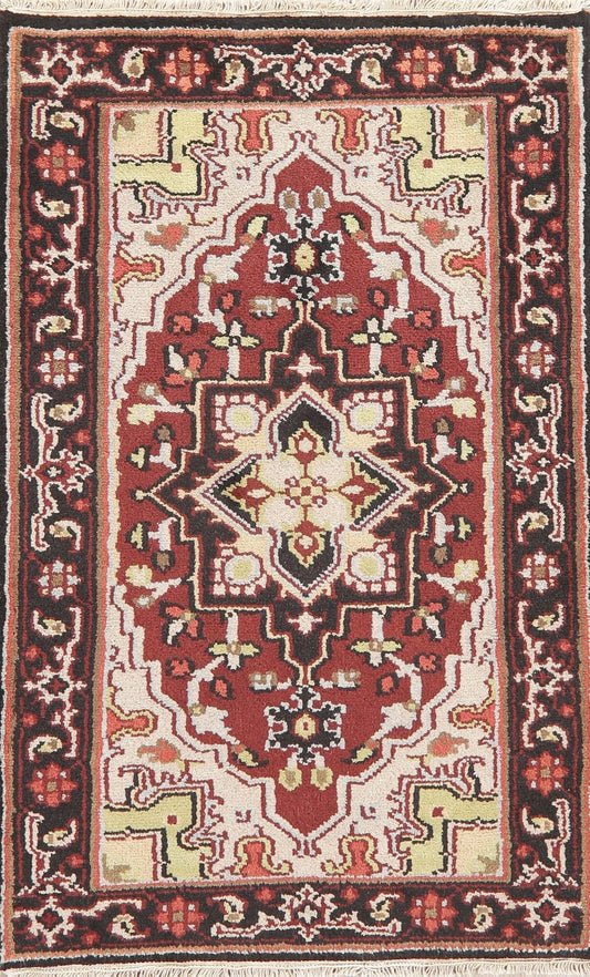 Geometric Red Heriz Indian Wool Rug 3x5