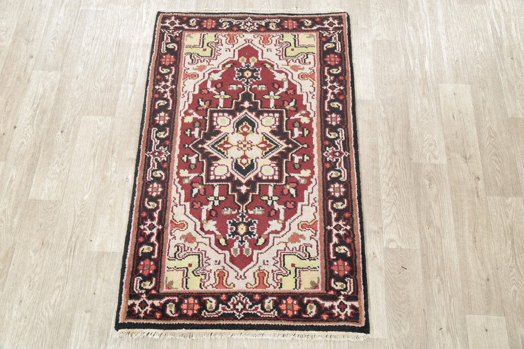 Geometric Red Heriz Indian Wool Rug 3x5