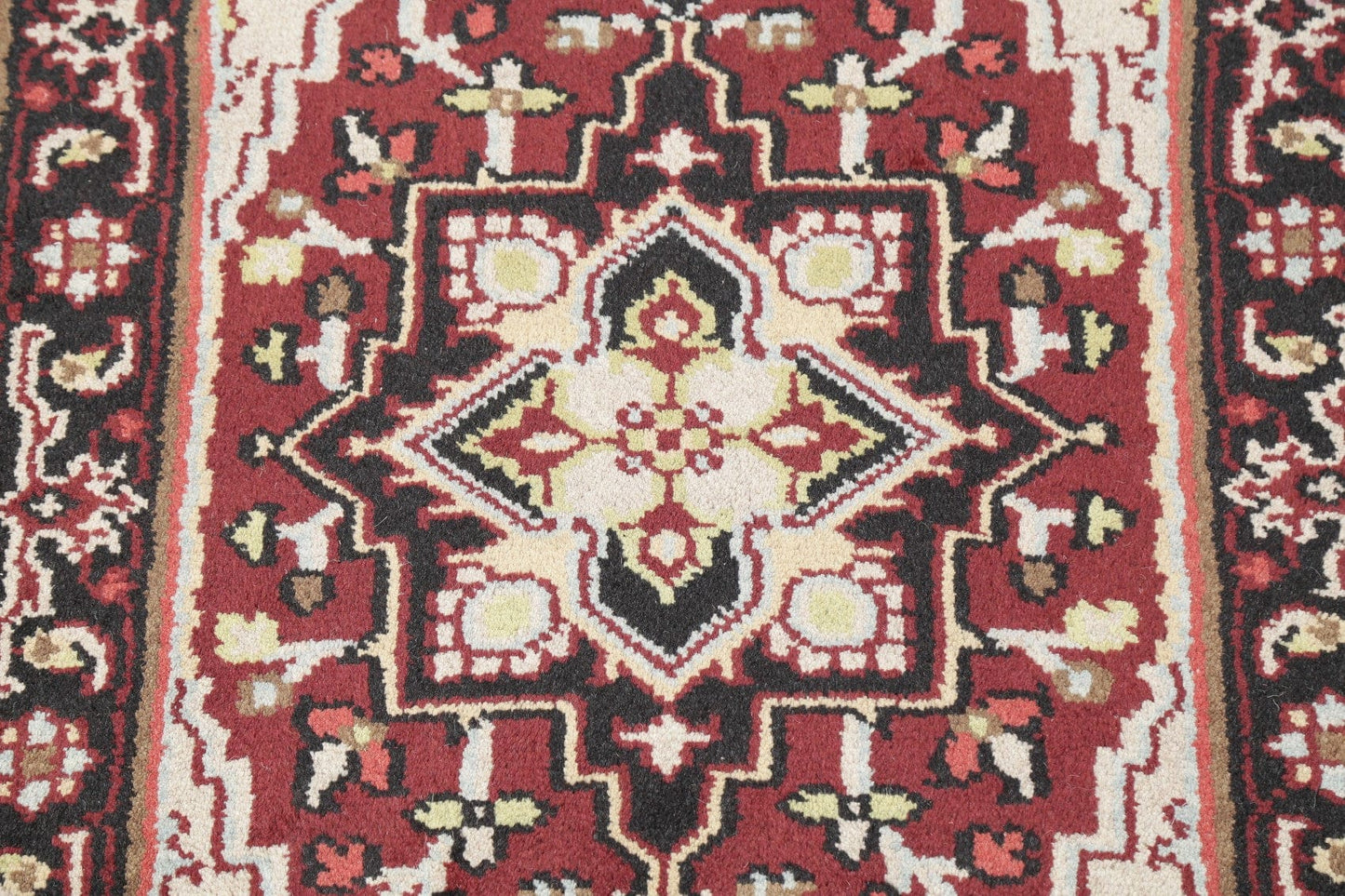 Geometric Red Heriz Indian Wool Rug 3x5