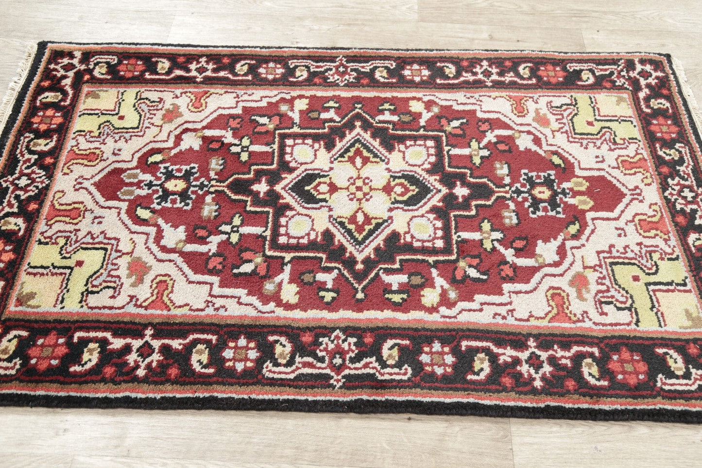 Geometric Red Heriz Indian Wool Rug 3x5