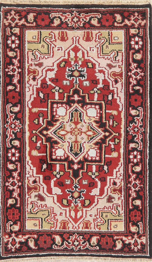 Geometric Red Heriz Indian Wool Rug 3x5