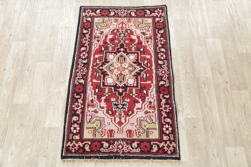 Geometric Red Heriz Indian Wool Rug 3x5