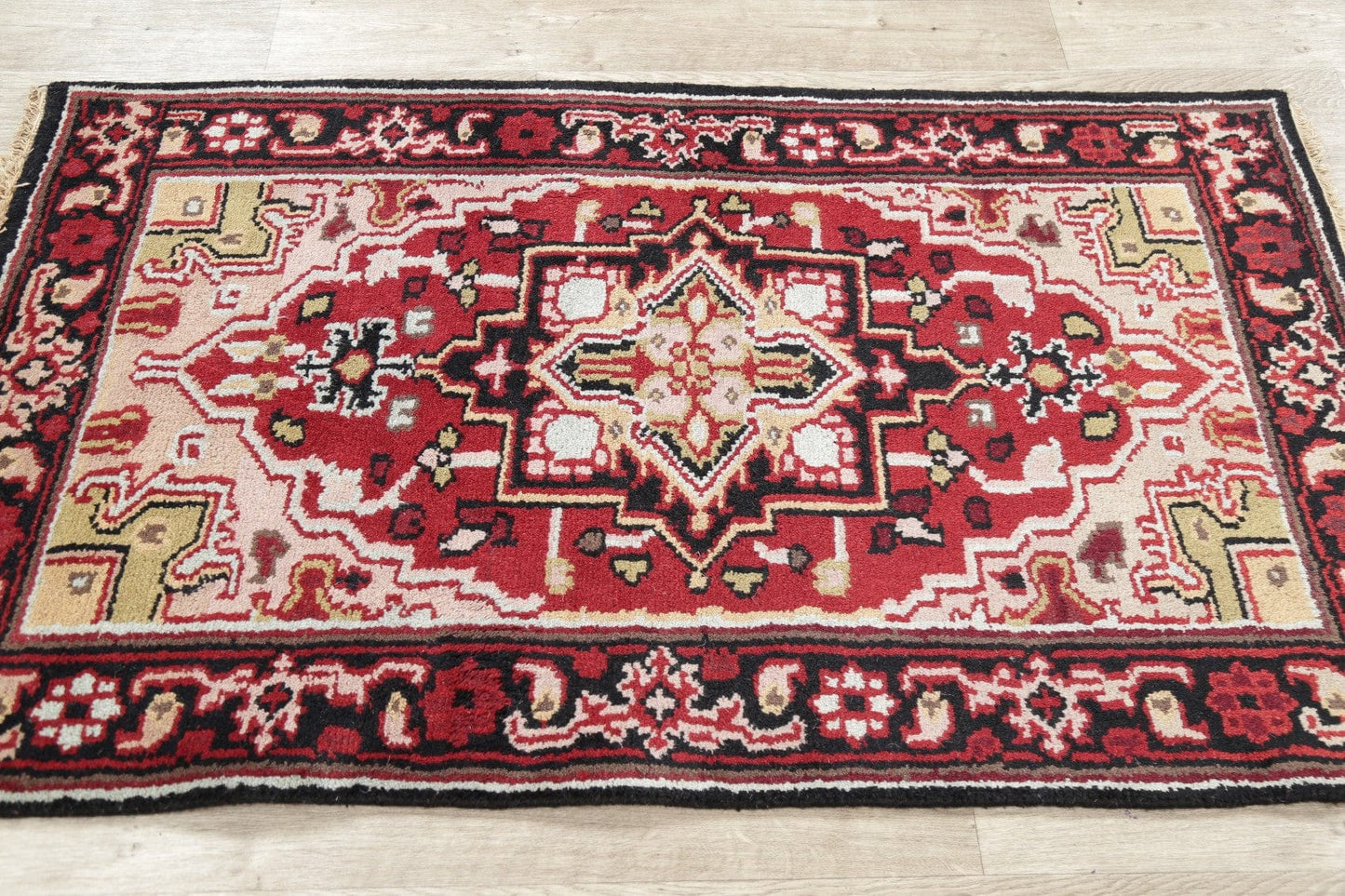 Geometric Red Heriz Indian Wool Rug 3x5