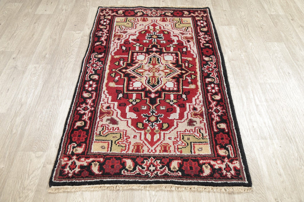 Geometric Red Heriz Indian Wool Rug 3x5