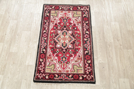 Geometric Red Heriz Indian Wool Rug 3x5