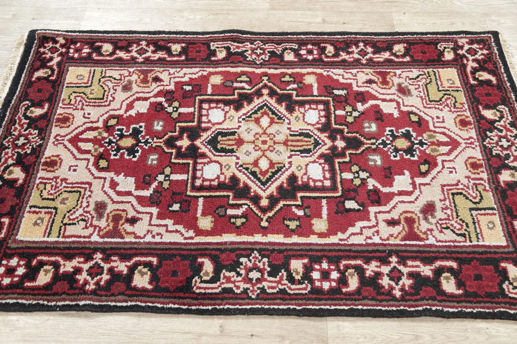 Geometric Red Heriz Indian Wool Rug 3x5