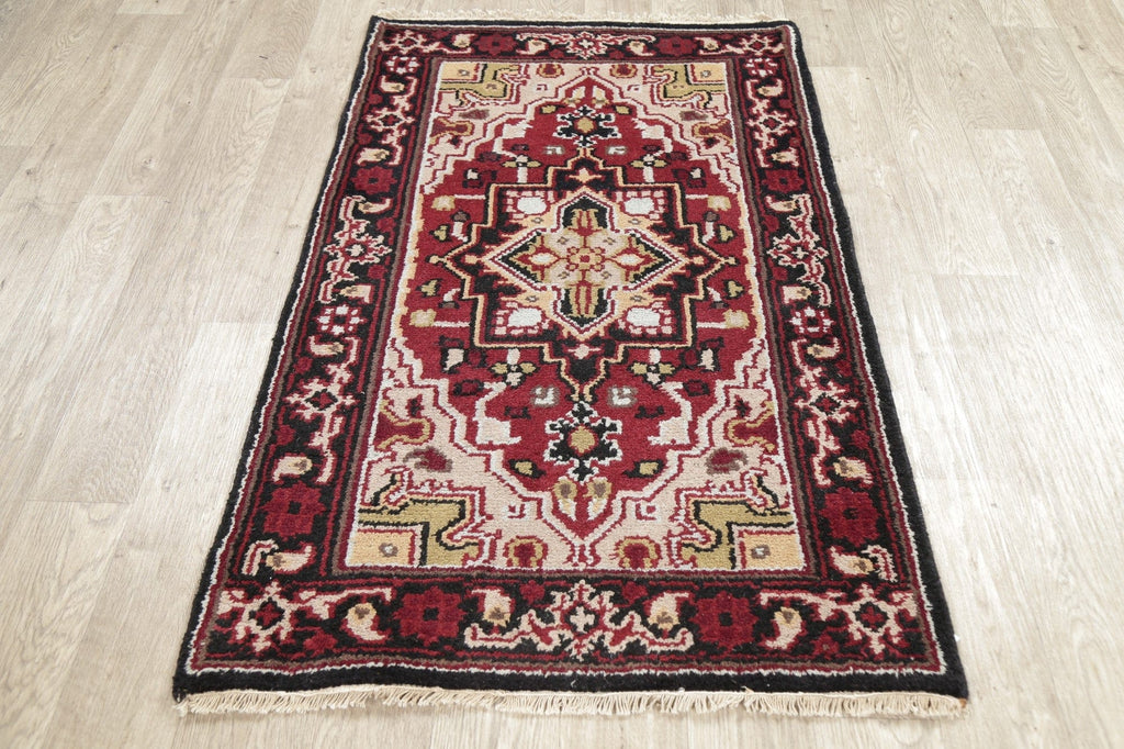 Geometric Red Heriz Indian Wool Rug 3x5