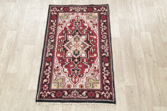 Geometric Red Heriz Indian Wool Rug 3x5