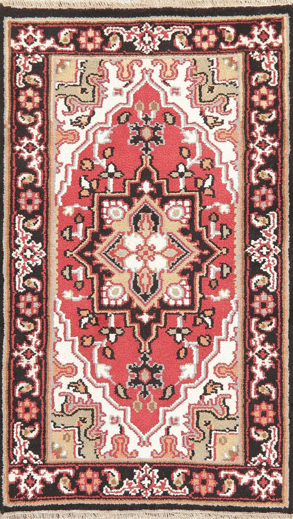 Geometric Red Heriz Indian Wool Rug 3x5