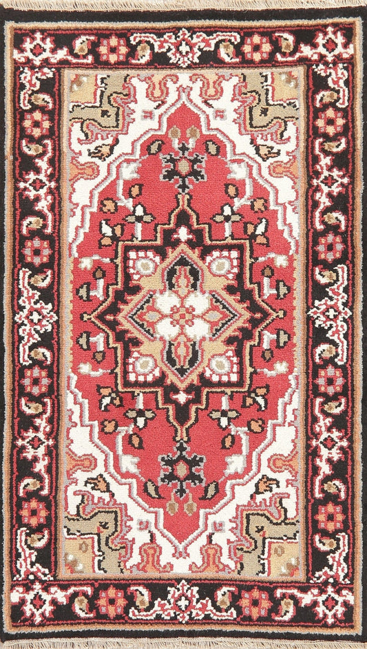 Geometric Red Heriz Indian Wool Rug 3x5