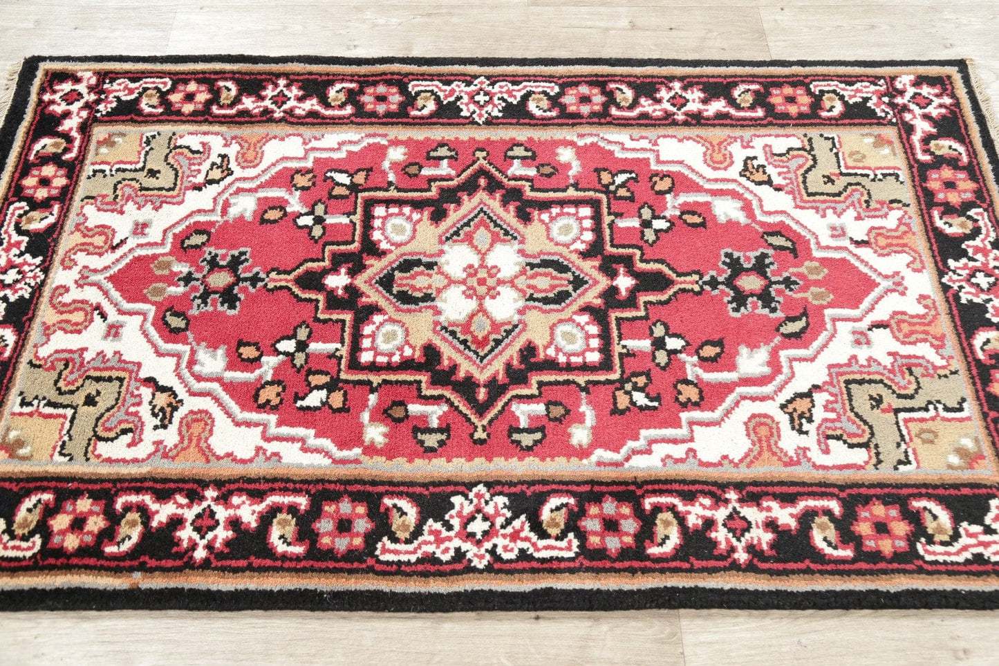 Geometric Red Heriz Indian Wool Rug 3x5