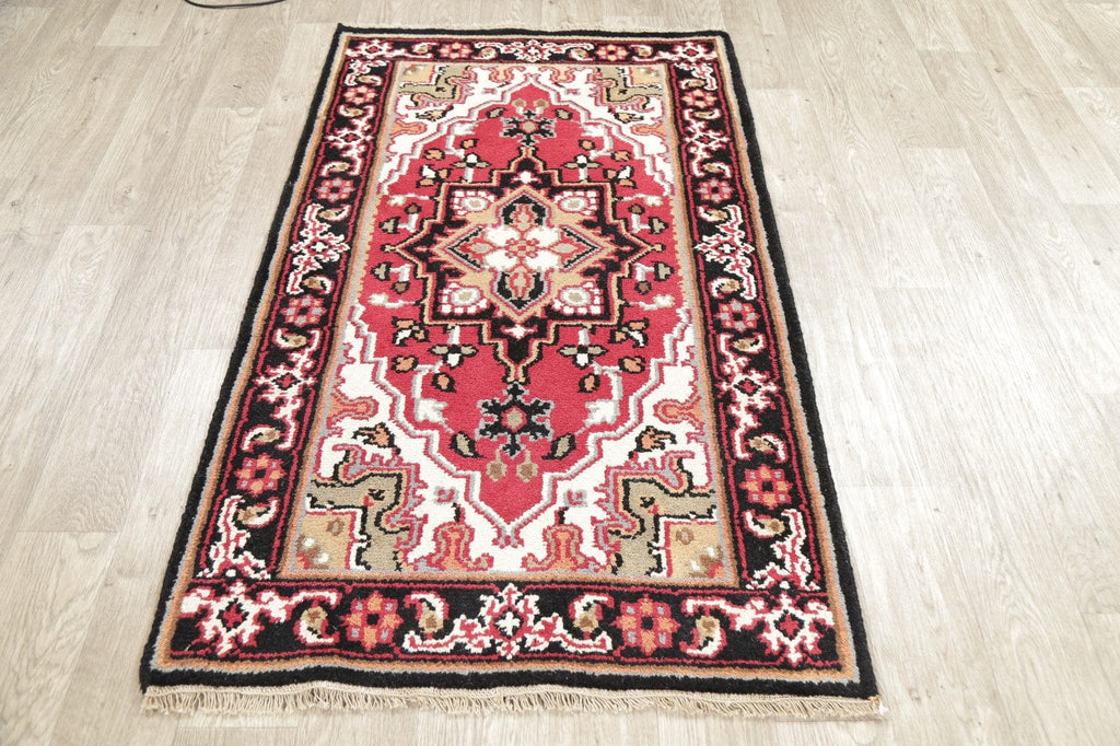 Geometric Red Heriz Indian Wool Rug 3x5