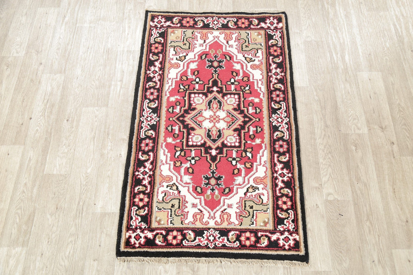 Geometric Red Heriz Indian Wool Rug 3x5