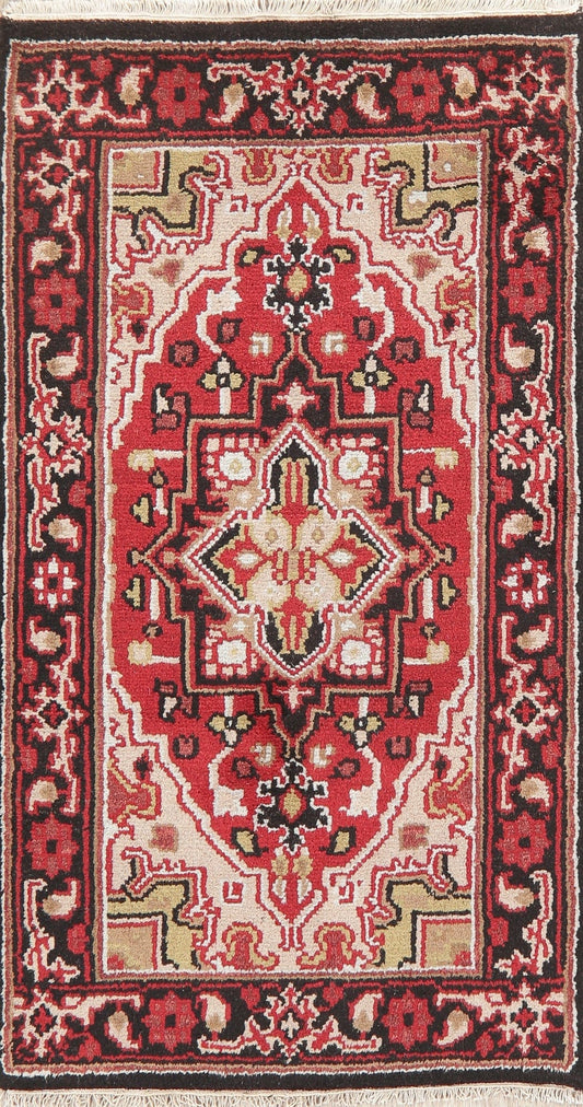 Geometric Red Heriz Indian Wool Rug 3x5