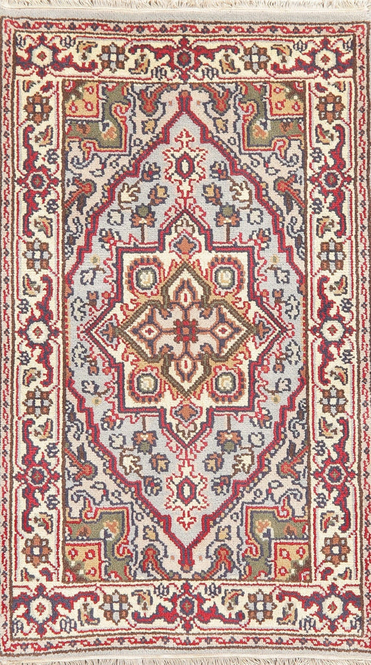 Light Blue Red Heriz Indian Wool Rug 3x5