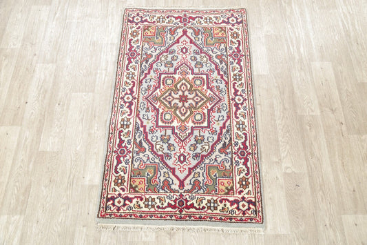 Light Blue Red Heriz Indian Wool Rug 3x5