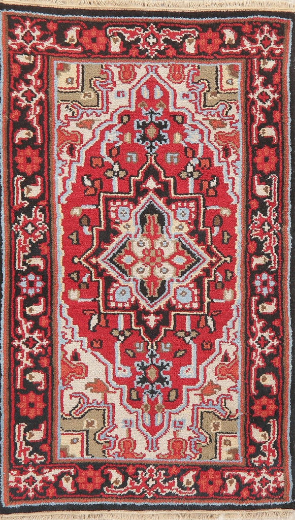 Geometric Red Heriz Indian Wool Rug 3x5