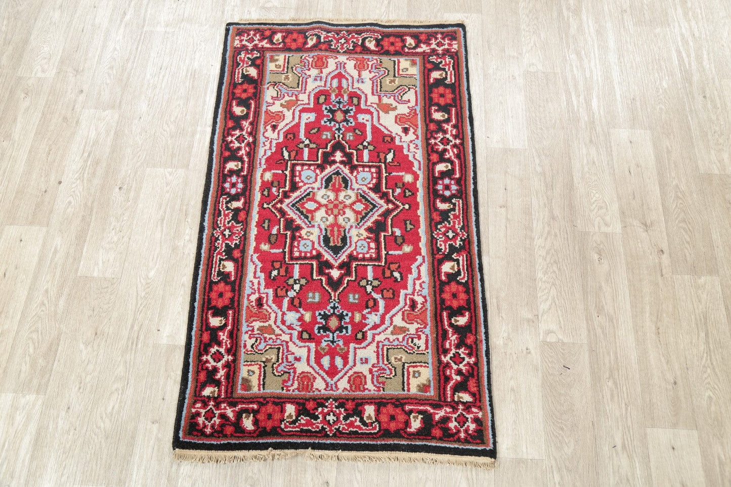 Geometric Red Heriz Indian Wool Rug 3x5