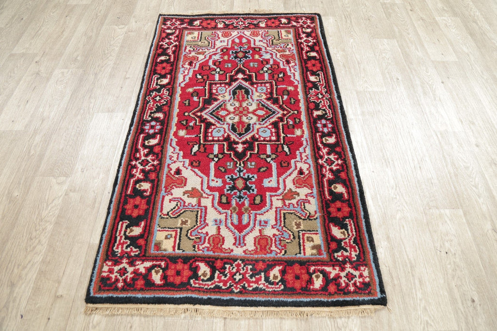 Geometric Red Heriz Indian Wool Rug 3x5