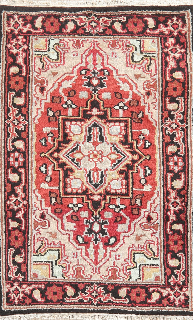 Red Geometric Heriz Indian Wool Rug 3x5