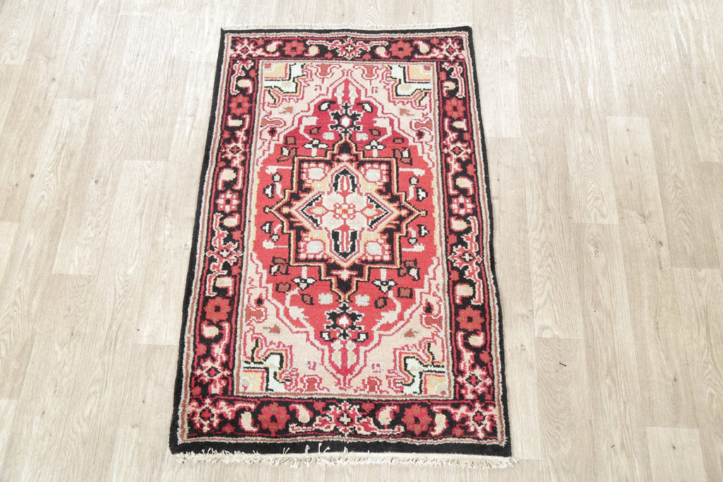 Red Geometric Heriz Indian Wool Rug 3x5