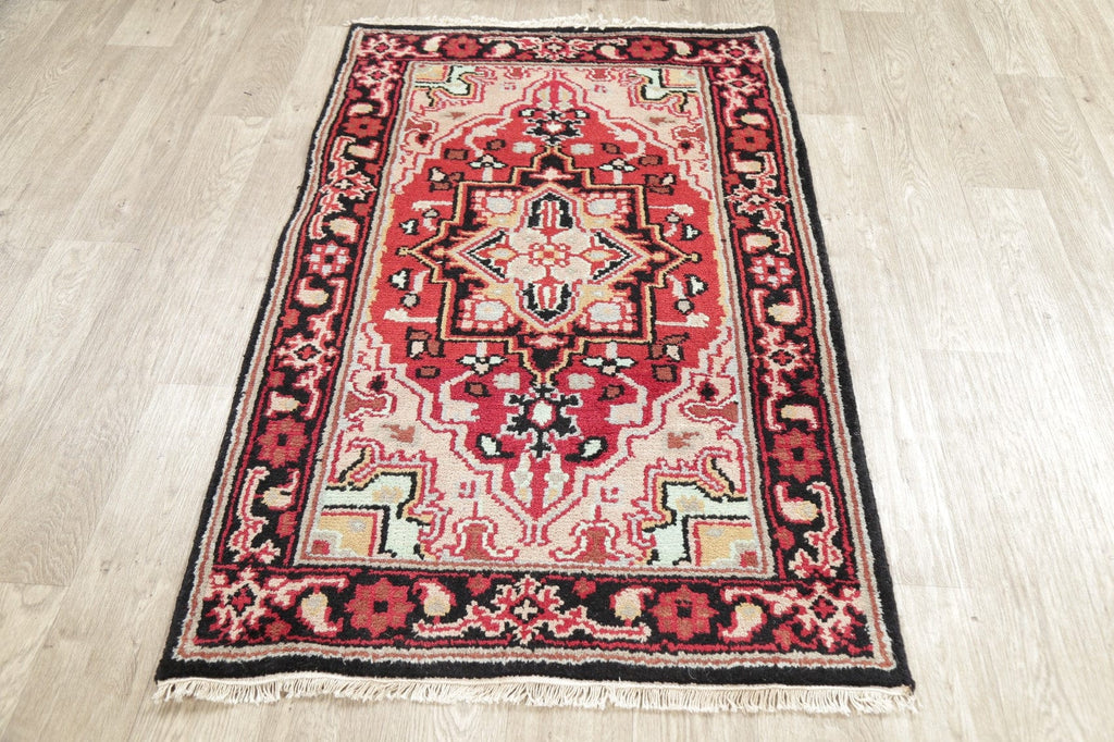 Red Geometric Heriz Indian Wool Rug 3x5