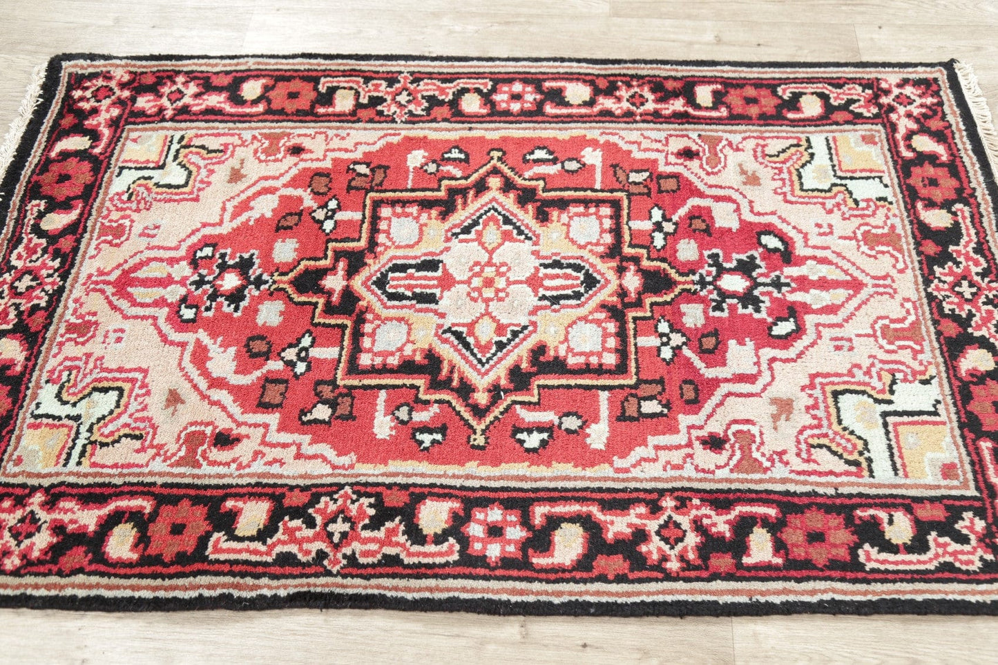 Red Geometric Heriz Indian Wool Rug 3x5