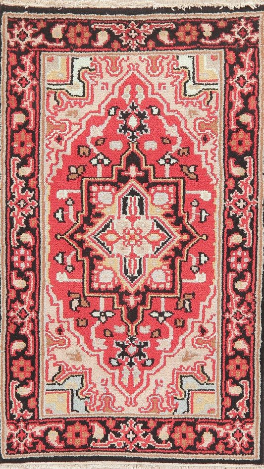 Red Geometric Heriz Indian Wool Rug 3x5