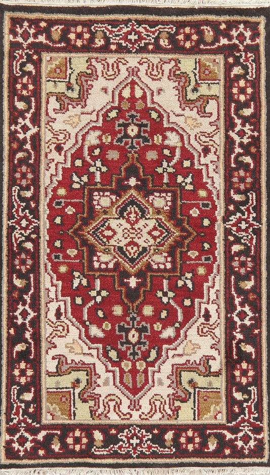 Red Geometric Heriz Indian Wool Rug 3x5