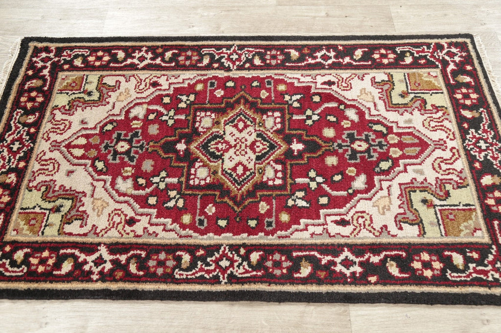 Red Geometric Heriz Indian Wool Rug 3x5