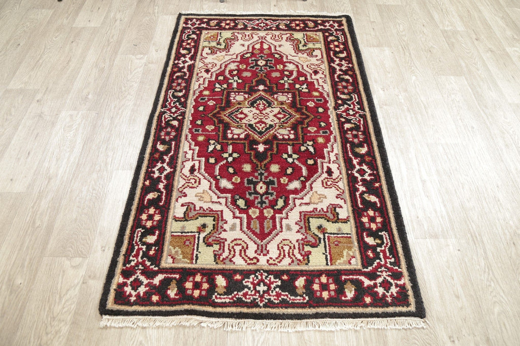 Red Geometric Heriz Indian Wool Rug 3x5