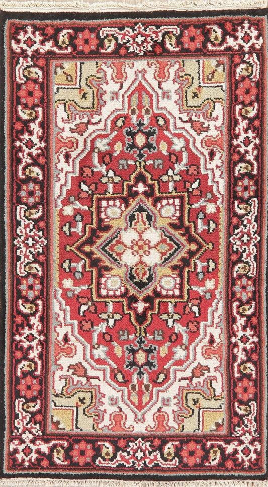 Red Geometric Heriz Indian Wool Rug 3x5