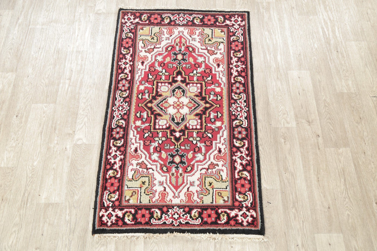 Red Geometric Heriz Indian Wool Rug 3x5