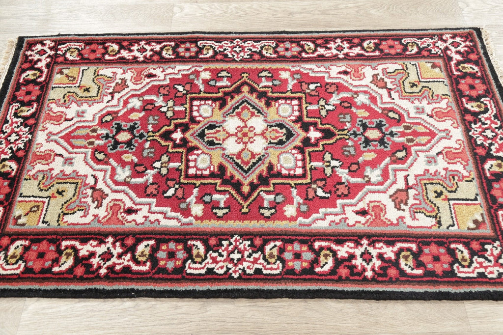 Red Geometric Heriz Indian Wool Rug 3x5