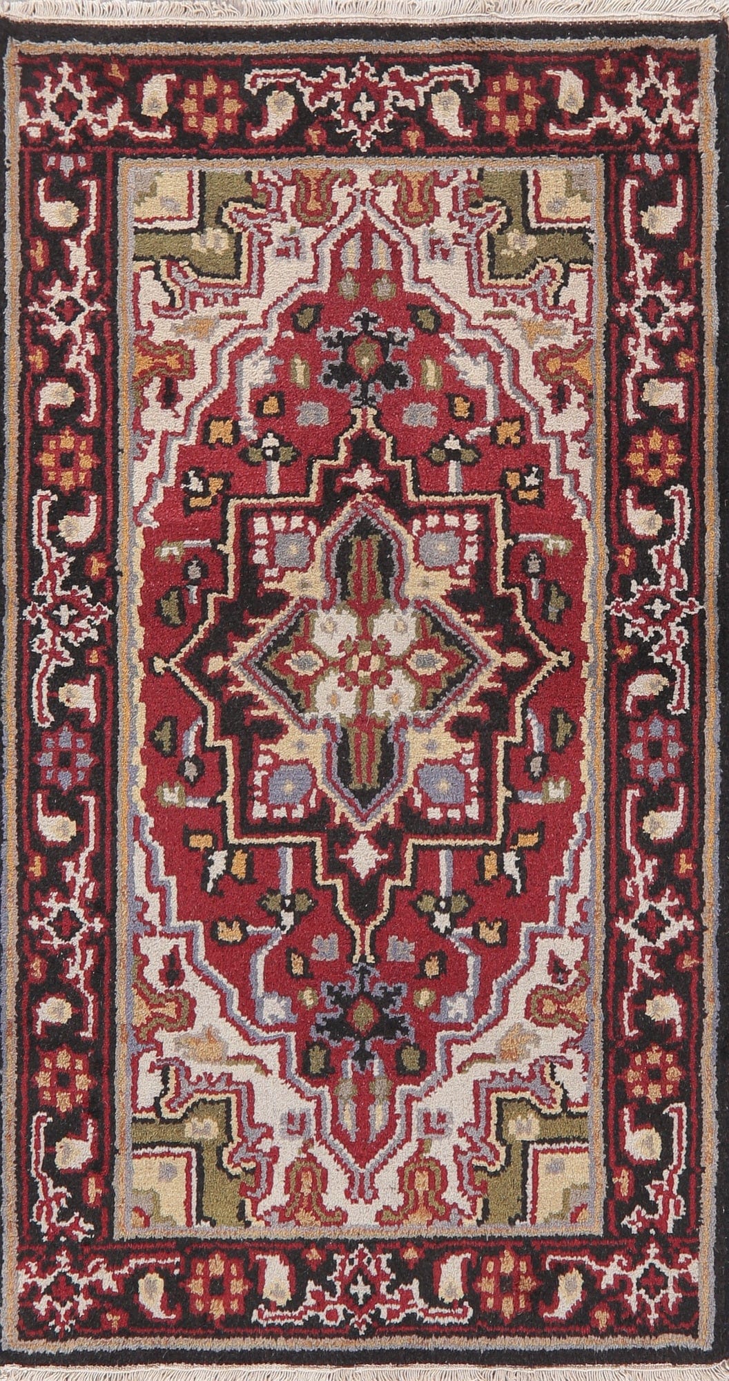 Red Geometric Heriz Indian Wool Rug 3x5