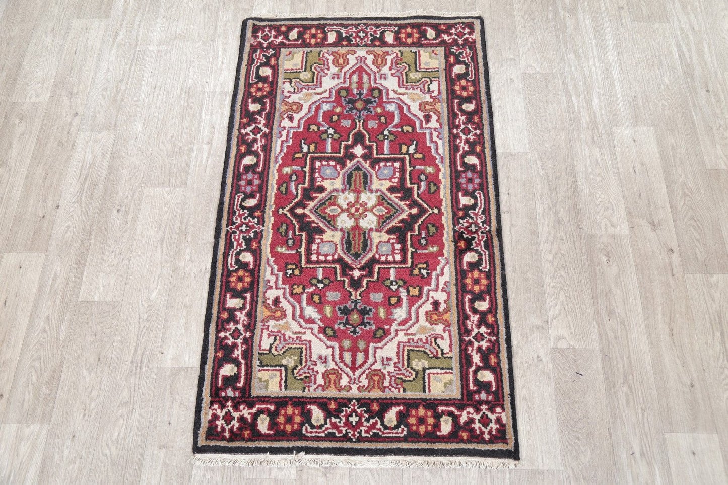 Red Geometric Heriz Indian Wool Rug 3x5