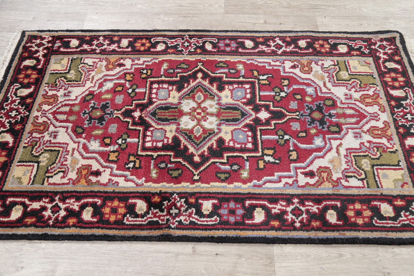 Red Geometric Heriz Indian Wool Rug 3x5