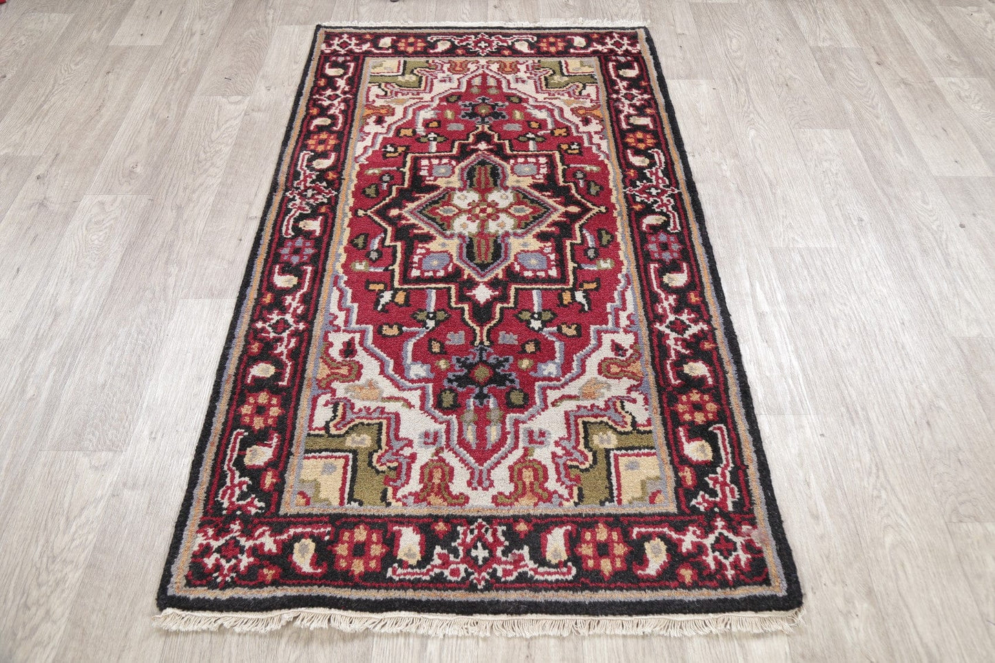 Red Geometric Heriz Indian Wool Rug 3x5