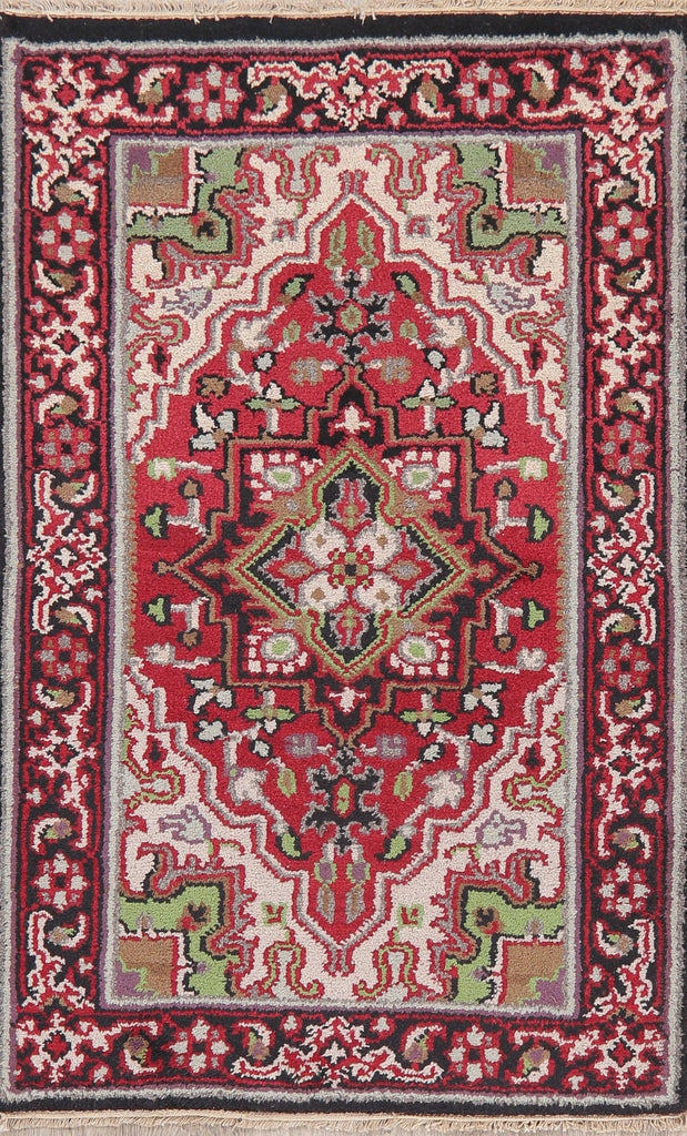 Red Geometric Heriz Indian Wool Rug 3x5