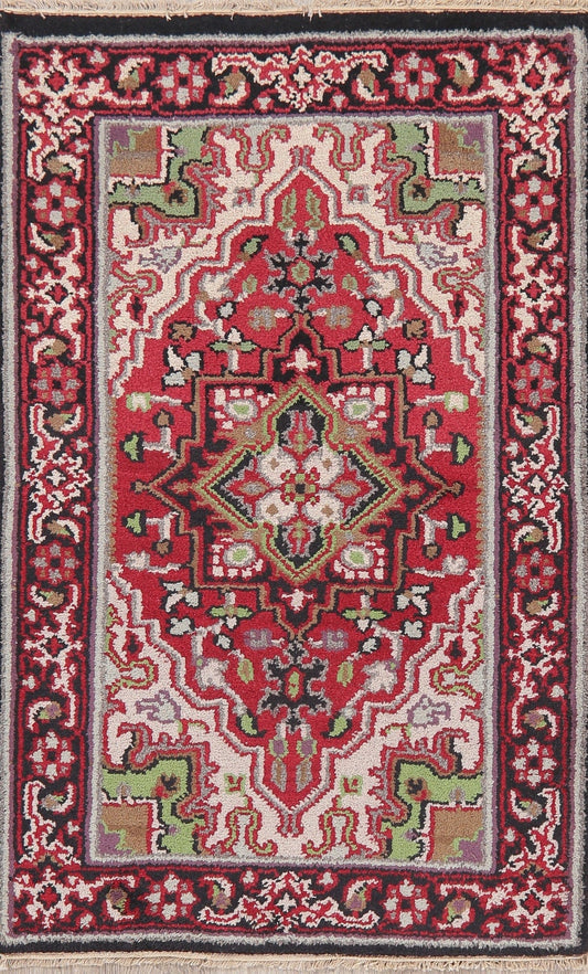 Red Geometric Heriz Indian Wool Rug 3x5