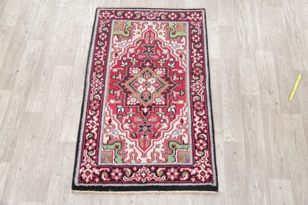 Red Geometric Heriz Indian Wool Rug 3x5