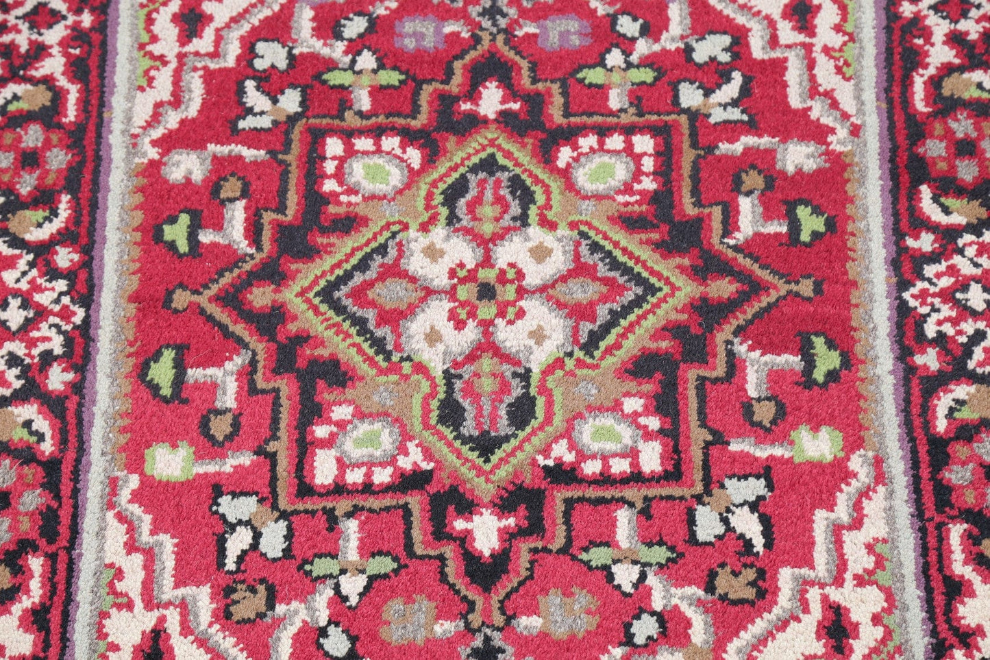 Red Geometric Heriz Indian Wool Rug 3x5