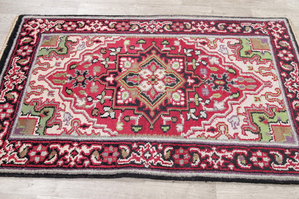 Red Geometric Heriz Indian Wool Rug 3x5