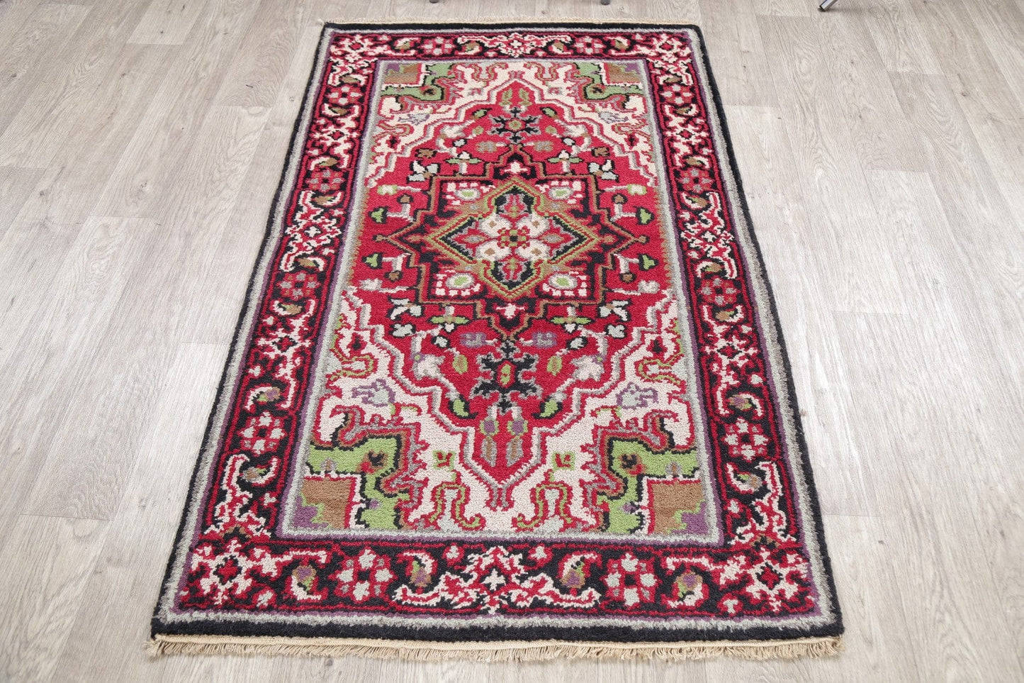 Red Geometric Heriz Indian Wool Rug 3x5