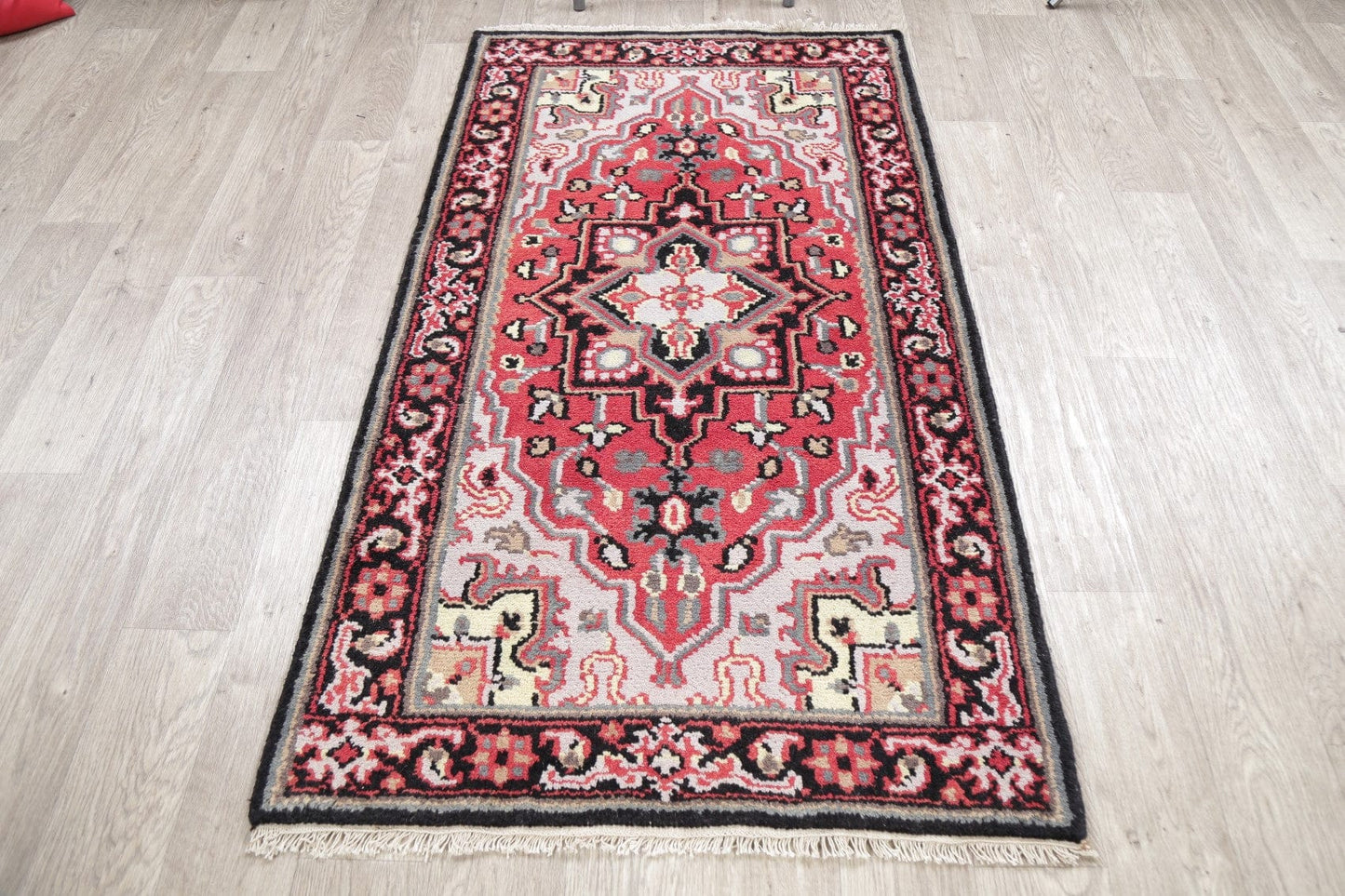 Red Geometric Heriz Indian Wool Rug 3x5