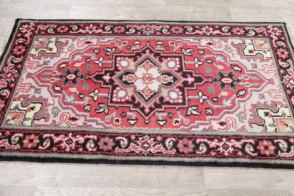 Red Geometric Heriz Indian Wool Rug 3x5