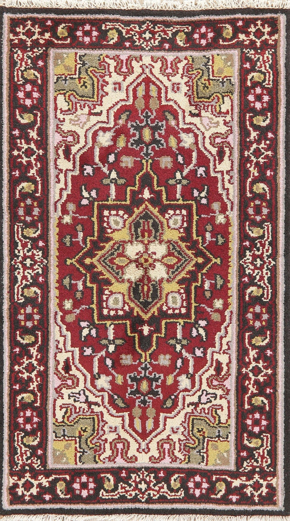 Red Geometric Heriz Indian Wool Rug 3x5